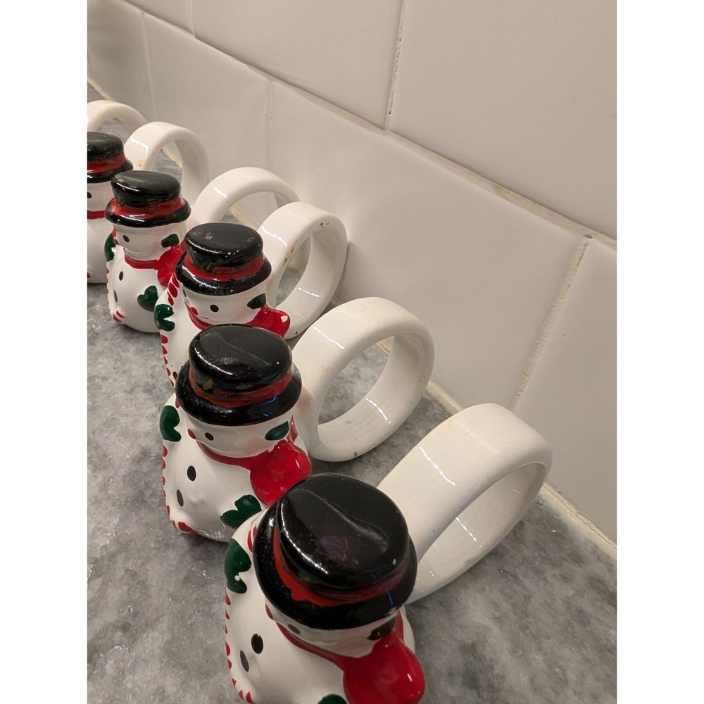 Set of 6 Vintage Ceramic Jolly Snowmen w Napkin Holders, Made In The Philippines - Picture 2 of 14